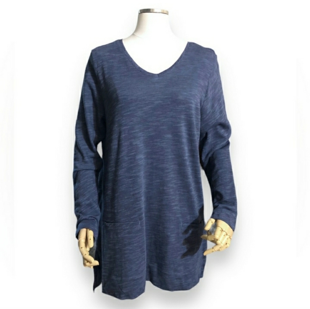 J. JILL Slub Cotton V-Neck Welt Pocket Tunic EUC!